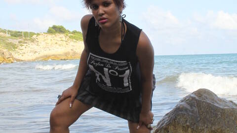 Nice black Jana Montada removing clothes on the beach 