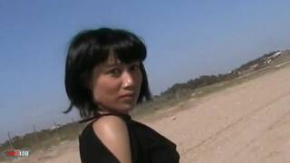 Small asian geting nude by the