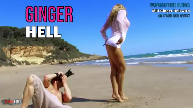 Wunderschöne blonde Milf Ginger Hell wird am Strand hart gefickt