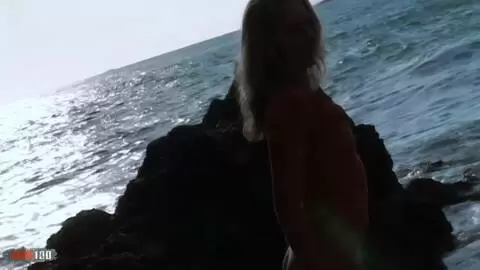 Blonde removing her clothes by the beach photo 05