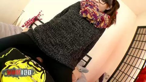 Chubby latina teen in leggings playing with older guy's cock photo 01