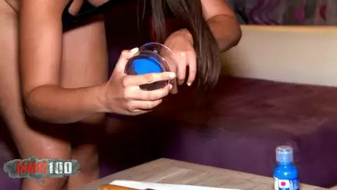 Cute young latina girl painting her name with her pussy photo 01